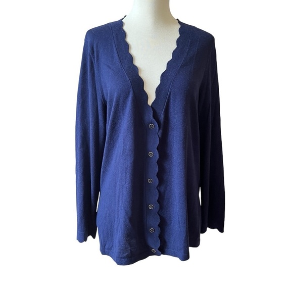 J MCLAUGHLIN EMMY CARDIGAN SCALLOP V NECK CASHMERE BLD LIGHTWEIGHT MINIMALIST M - Picture 1 of 12